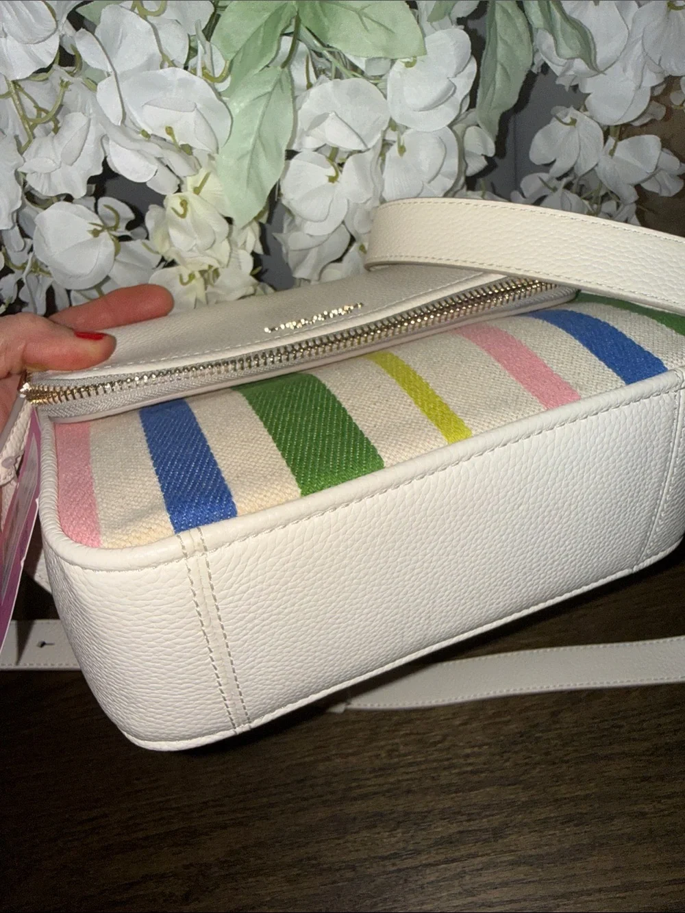 kate spade White Leather Crossbody with Multicolor Stripe Panel